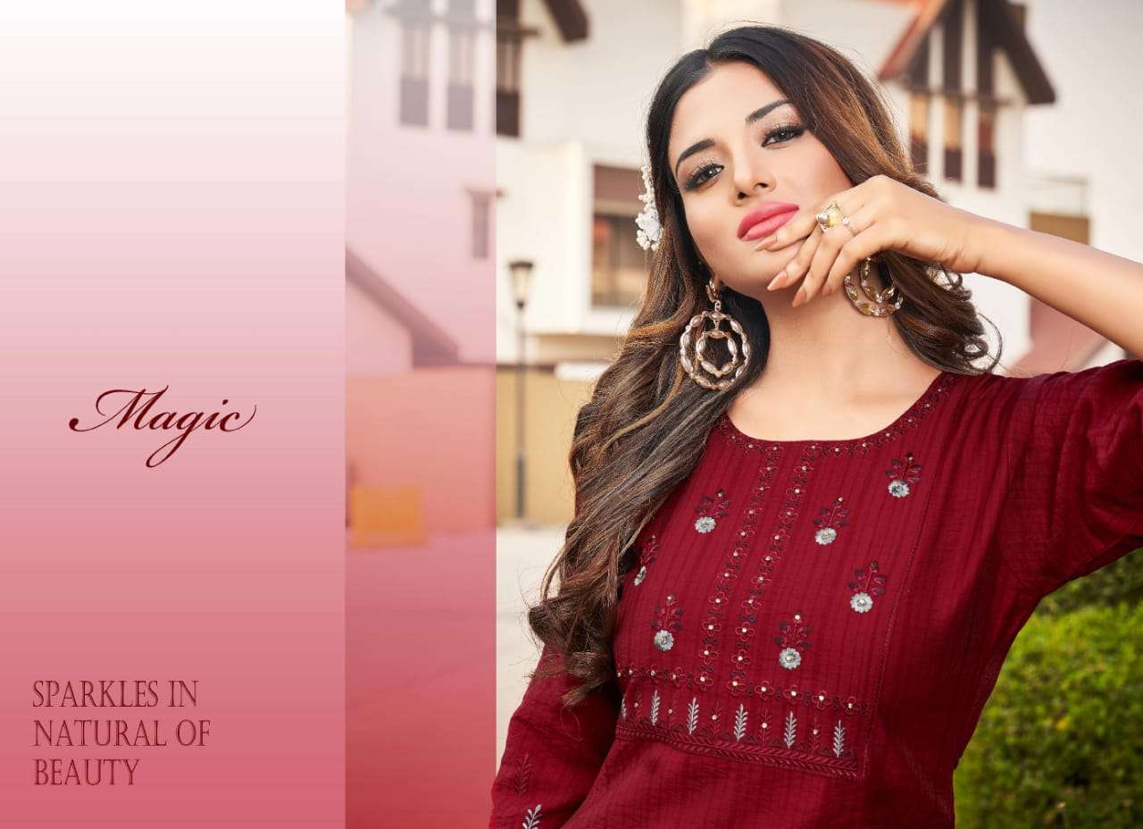 Kalaroop By Kajree-Score-Rayon-Embroidery-HandWork-Kurti-13107-C